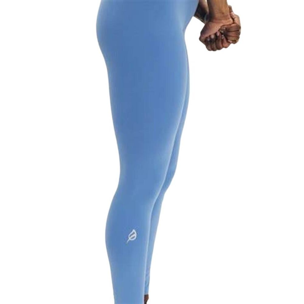 P'tula Seamless Leggings High Waisted 7/8 Front Left Leg Logo Blue Small